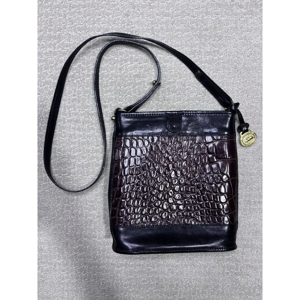 VTG Brahmin Croc Embossed Leather Bucket CrossBody Bag Old Money Quiet Luxury